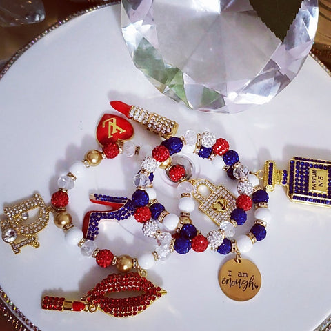 "I Am Enough" Blue & Red Charm Bracelet Set