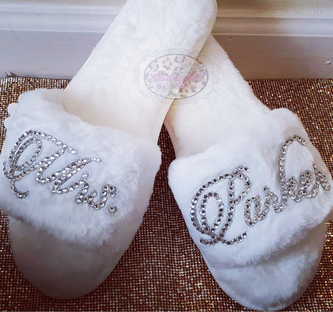 Personalized Bling Fur Slippers